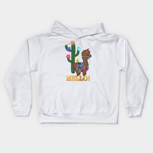 HELLO! Cute Little Brown Llama and Cactus | Cherie's Art(c)2021 Kids Hoodie